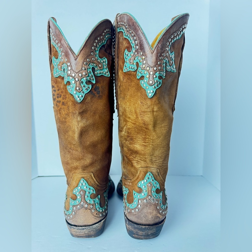 Old Gringo Western Tan and Turquoise Leather Cowboy Boots Size 9B - Picture 9 of 15
